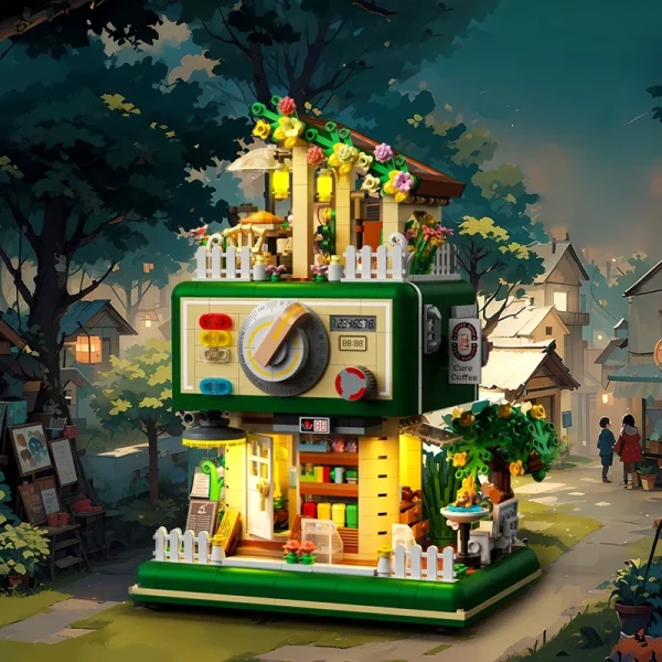 Mini City Street View Coffee Shop with Safe Deposit Box LED Building Blocks