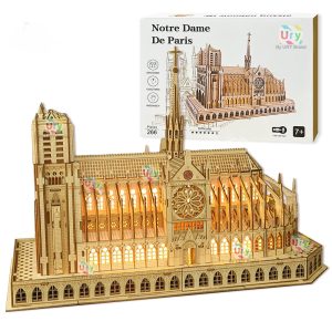 3D Wooden Puzzle: Notre Dame Cathedral & Royal Castle with Lights