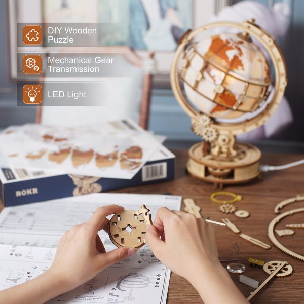 Wooden Globe Lamp 3D Puzzle Home Decor - Image 3