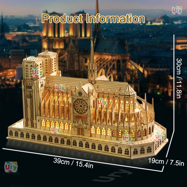 3D Wooden Puzzle: Notre Dame Cathedral & Royal Castle with Lights