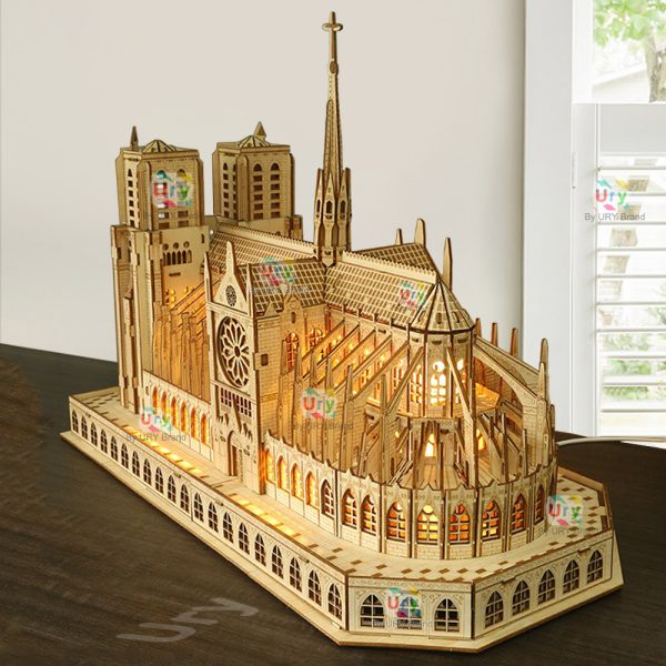 3D Wooden Puzzle: Notre Dame Cathedral & Royal Castle with Lights - Image 3