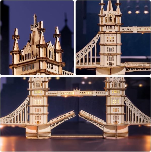 Robotime 3D Wooden Puzzle: Big Ben & Tower Bridge with Lights - Image 4