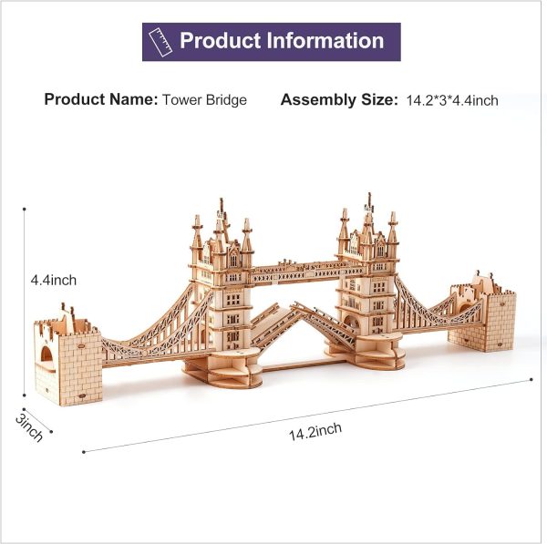 Robotime 3D Wooden Puzzle: Big Ben & Tower Bridge with Lights - Image 5