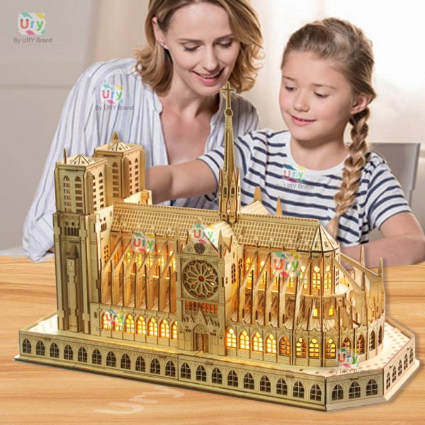 3D Wooden Puzzle: Notre Dame Cathedral & Royal Castle with Lights - Image 5