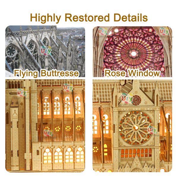 3D Wooden Puzzle: Notre Dame Cathedral & Royal Castle with Lights - Image 6