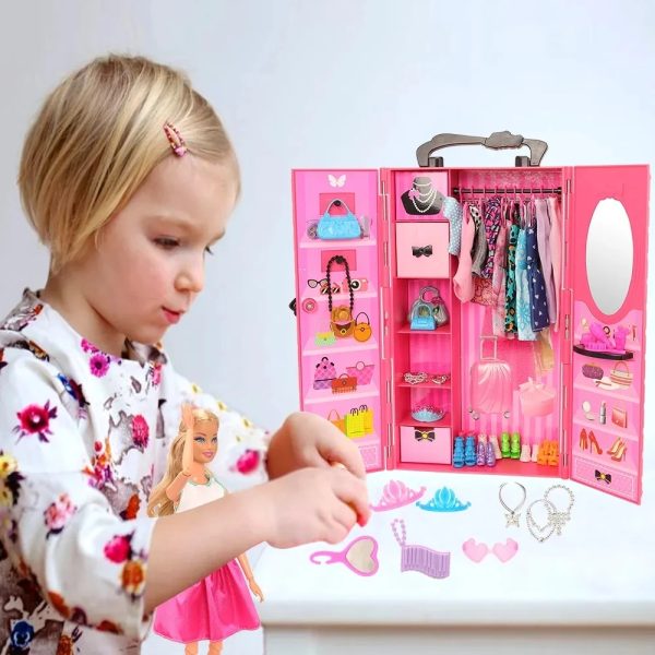 Dollhouse Furniture: Portable Doll Wardrobe Closet for Barbie - Image 3