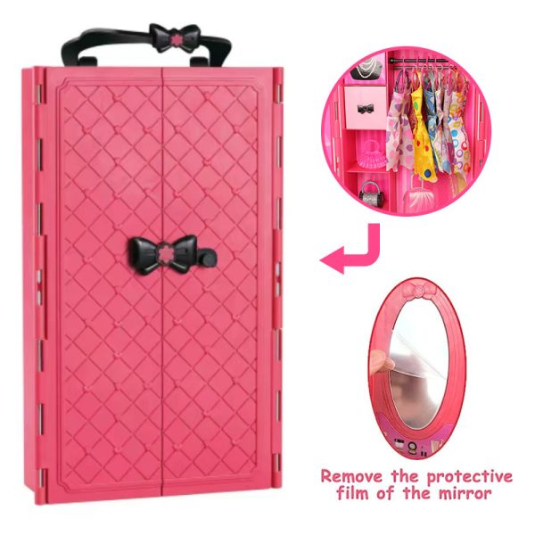 Dollhouse Furniture: Portable Doll Wardrobe Closet for Barbie - Image 5