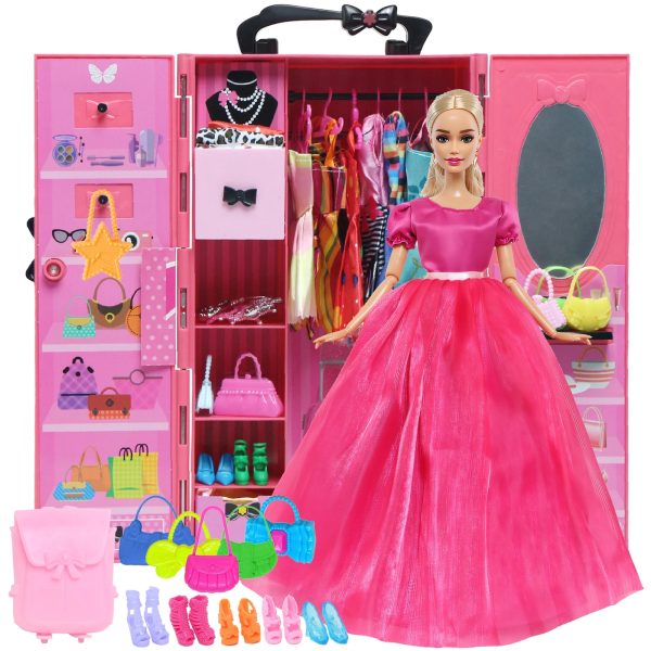 Dollhouse Furniture: Portable Doll Wardrobe Closet for Barbie