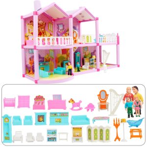 Doll House with Miniature Furniture Garage