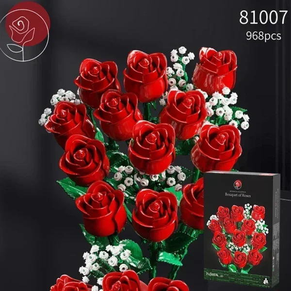 968PC Romantic Rose Flower Bouquet Creative Building Blocks Set - Image 2