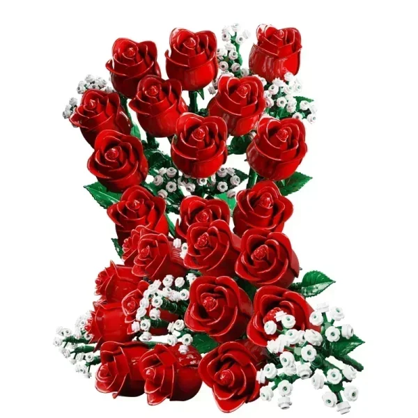 968PC Romantic Rose Flower Bouquet Creative Building Blocks Set