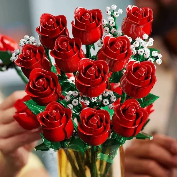 968PC Romantic Rose Flower Bouquet Creative Building Blocks Set - Image 4