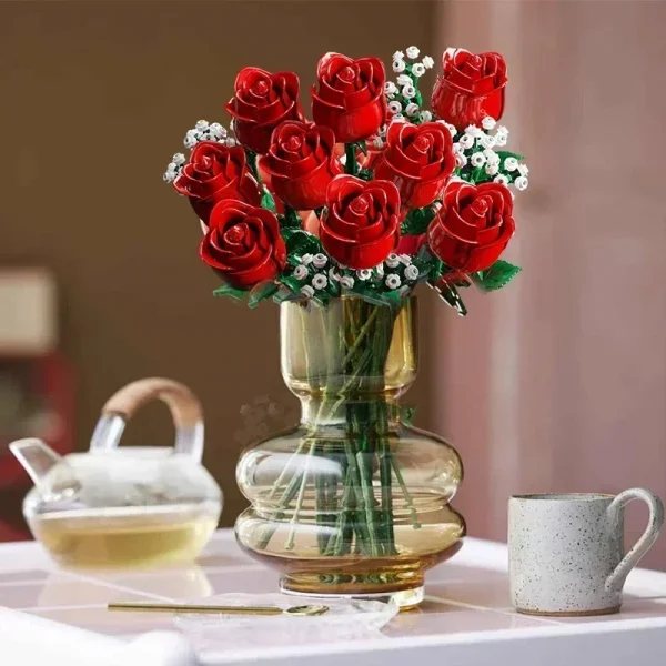 968PC Romantic Rose Flower Bouquet Creative Building Blocks Set - Image 5